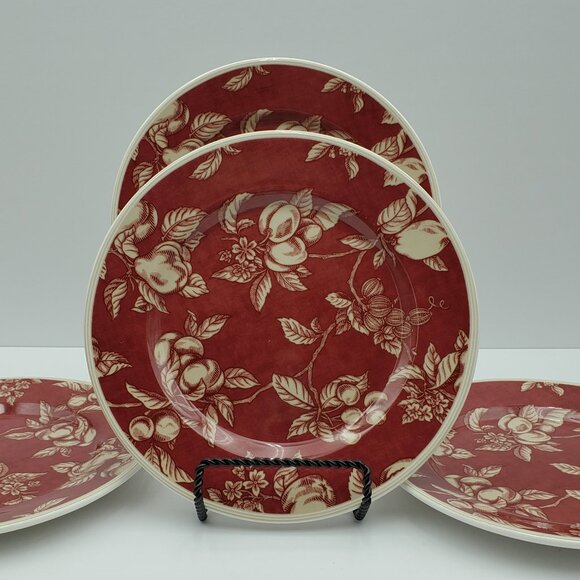 Waverly Garden Room Fruit Toile Salad Plates Dark Red Plates Cream Fruit Leaves - Picture 6 of 6
